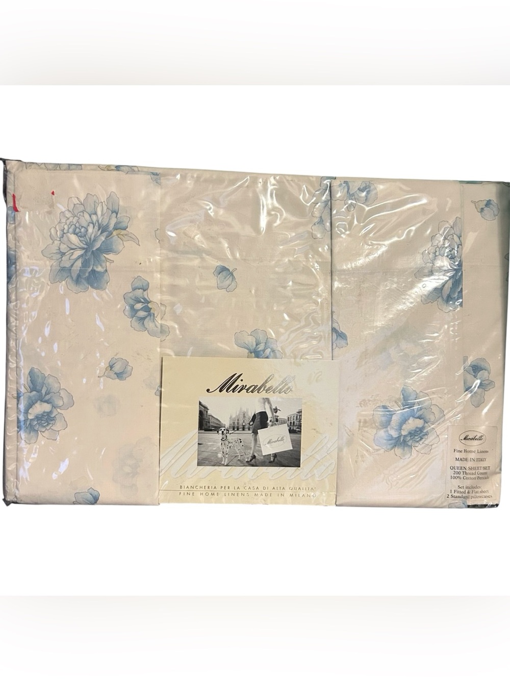 Vintage Mirabello 200 Thread Count 100% Cotton Percale Floral Queen Sheet Set